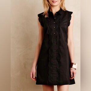 Anthropologie Dear Creatures Trinette Eyelet Trim Shirtdress in Black - Size XL